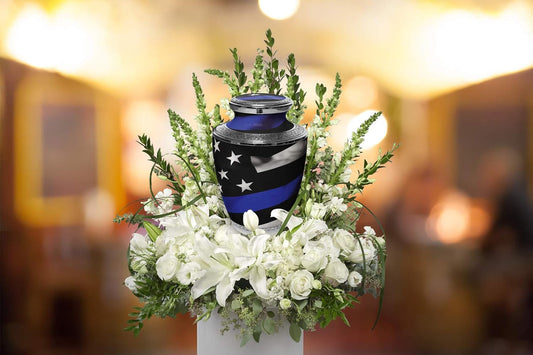 Blue Line Flag Cremation Urn – Patriotic Memorial for Police & First Responders