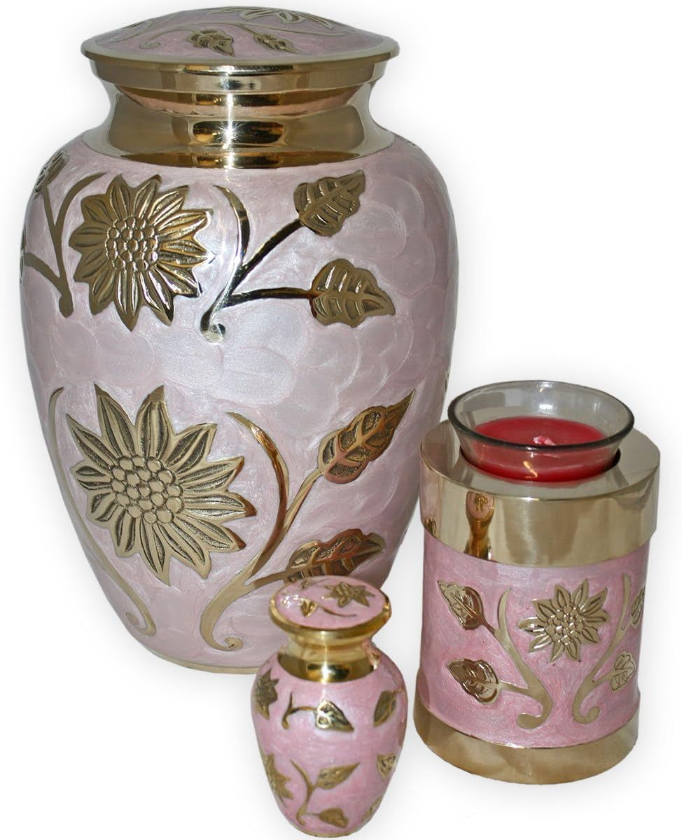 Pink & Gold Brass Urn – Elegant Enamel Cremation Urn (Large)