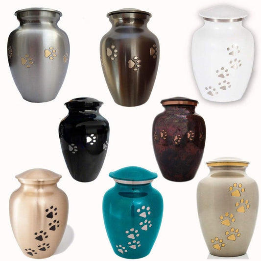 Small Pet Cremation Urn – Ottillie Paws Legacy Keepsake for Pets (Vertical Pewter Brass)