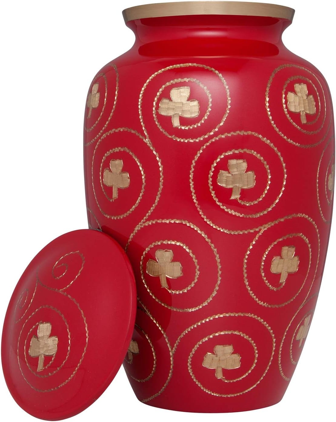 Irish Shamrock Urn – Red Brass Cremation Urn with Hand Engraving