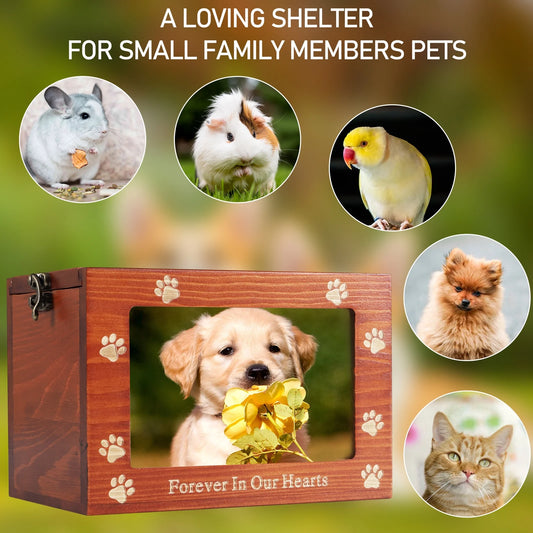 Pet Memorial Urn – Wooden Keepsake Box for Dog or Cat Ashes with Photo Frame