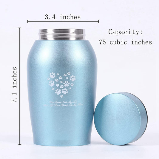 Large Pet Urn – Paws Engraved Stainless Steel Memorial for Ashes