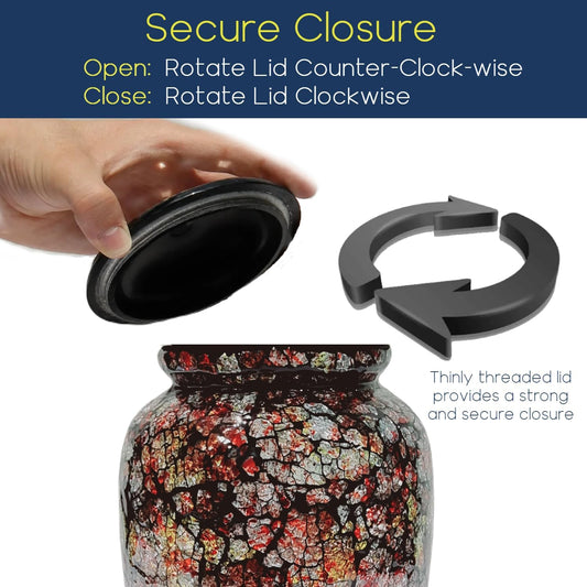 Black Mosaic Glass Urn Handcrafted Cremation Vessel for Adult Ashes