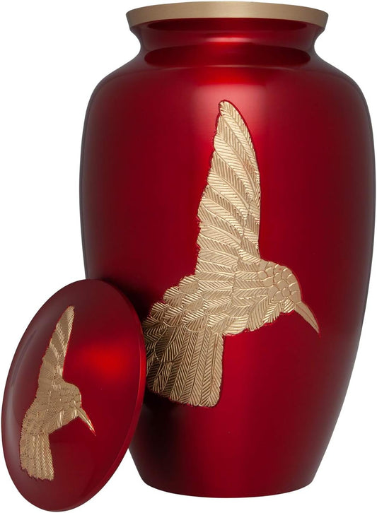 Large Red Hummingbird Urn – Brass Memorial for Human Ashes (200 lbs)