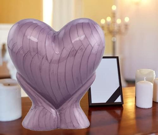 Forever Heart Metal Urn (Purple) – Adult Cremation with Velvet Bag
