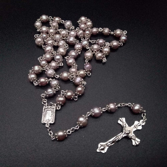 Rosary Beads Catholic for Woman - Pink Natural Real Pearl Rosary Beads.