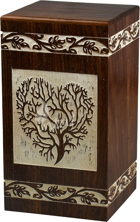 Large Rosewood Cremation Urn – Hand-Engraved Tree of Life Design