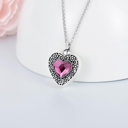 Flower Heart Urn Necklace – Sterling Silver Ash Keepsake with Filler Kit