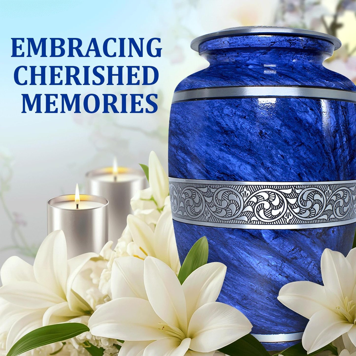 Elegant Blue Marble Cremation Urn for Loved Ones (Large)