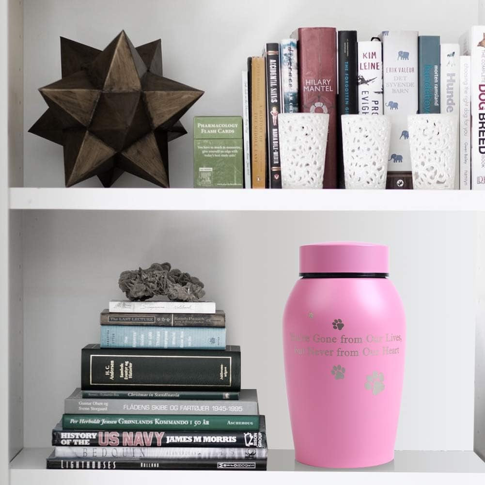 Pink Pet Cremation Urn – "Paw Prints on My Heart" Memorial