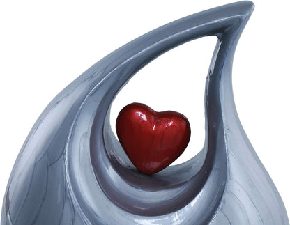 Heart of Love Funeral Urn – Decorative Grey & Red Urn for Adult Ashes