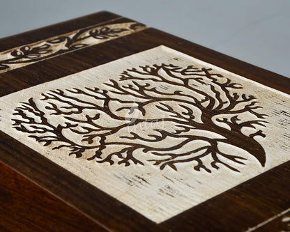 Large Rosewood Cremation Urn – Hand-Engraved Tree of Life Design