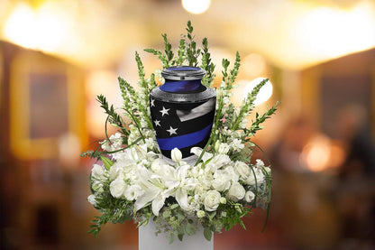 Blue Line Flag Cremation Urn – Patriotic Memorial for Police & First Responders