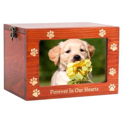 Pet Memorial Urn – Wooden Keepsake Box for Dog or Cat Ashes with Photo Frame