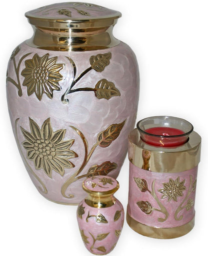 Pink & Gold Brass Urn – Elegant Enamel Cremation Urn (Large)