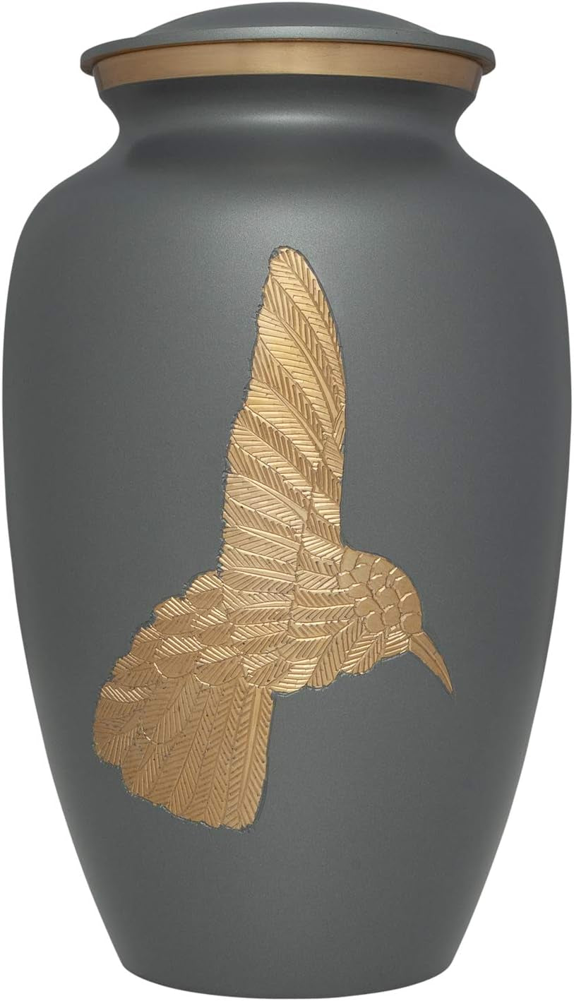 Grey Hummingbird Urn – Handcrafted Brass for Adult Ashes (200 lbs)