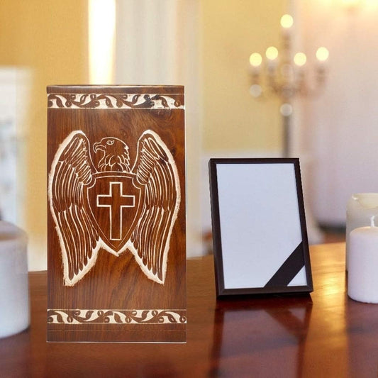 Handcrafted Eagle Urn – Solid Rosewood Cremation Box with Velvet Storage Bag