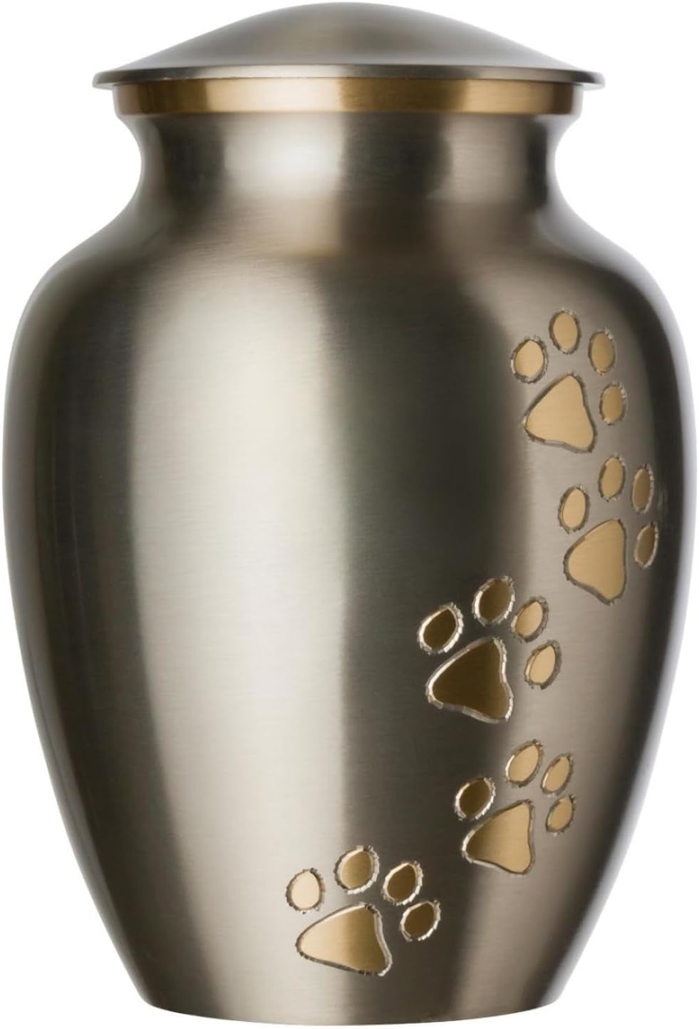 Small Pet Cremation Urn – Ottillie Paws Legacy Keepsake for Pets (Vertical Pewter Brass)