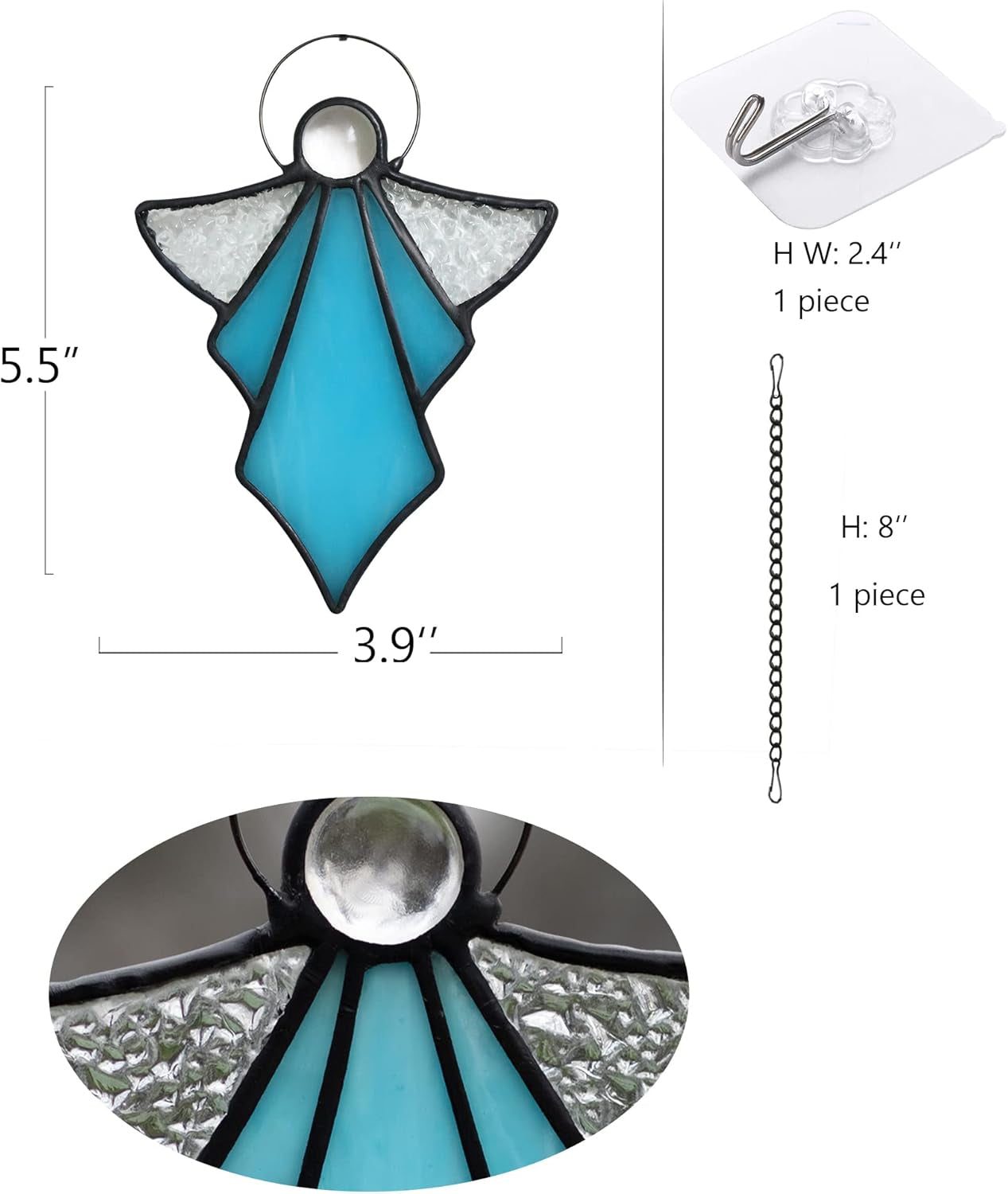 Memorial Angel Ornament – Stained Glass Sympathy Gift (Blue)