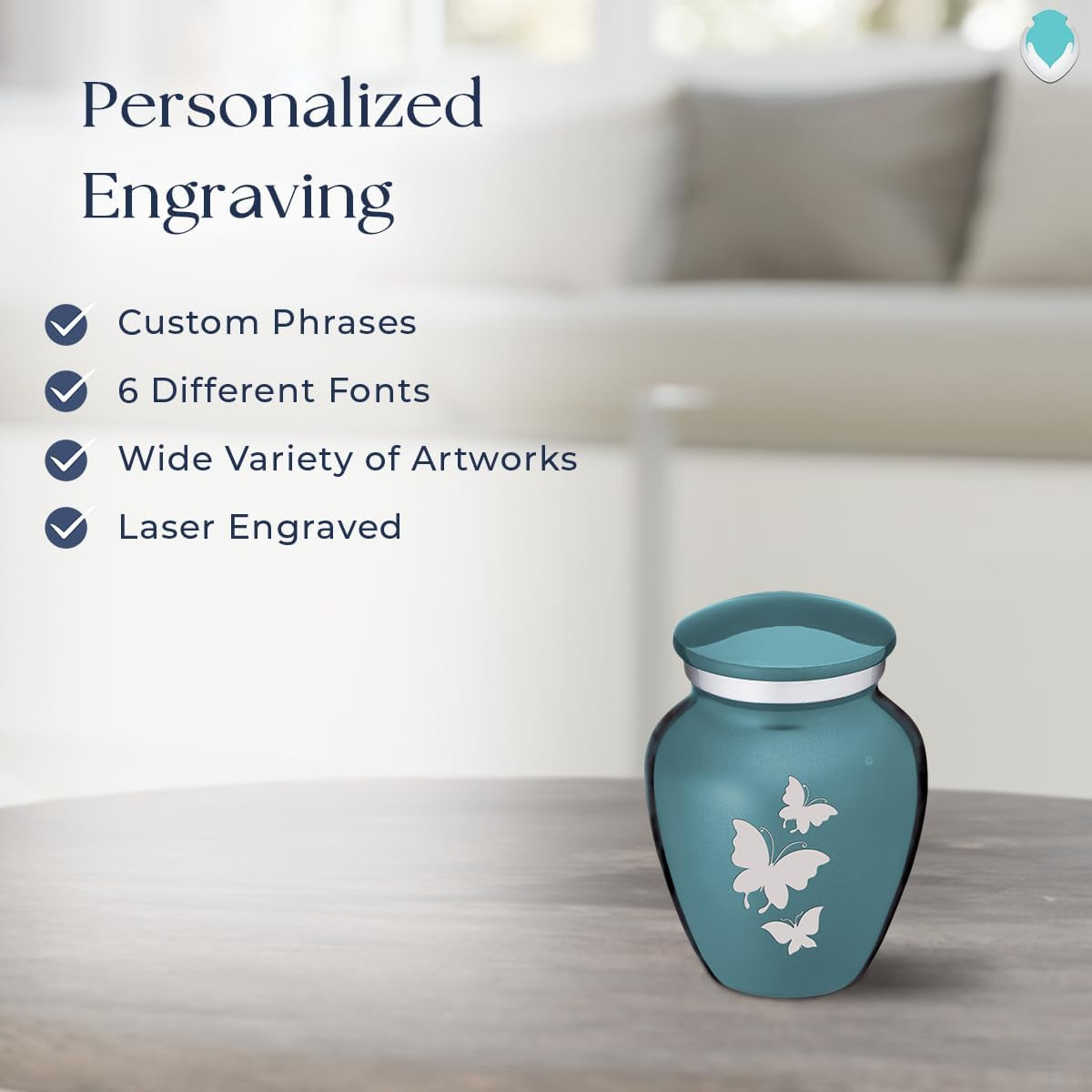 Embrace Butterfly Keepsake Urn – Teal for Human Ashes (3.5 lbs)