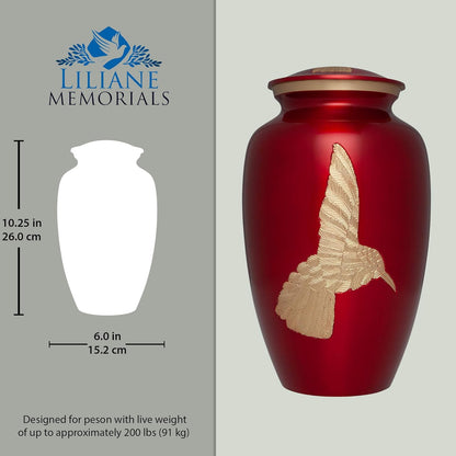 Large Red Hummingbird Urn – Brass Memorial for Human Ashes (200 lbs)