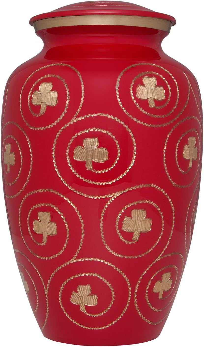 Irish Shamrock Urn – Red Brass Cremation Urn with Hand Engraving