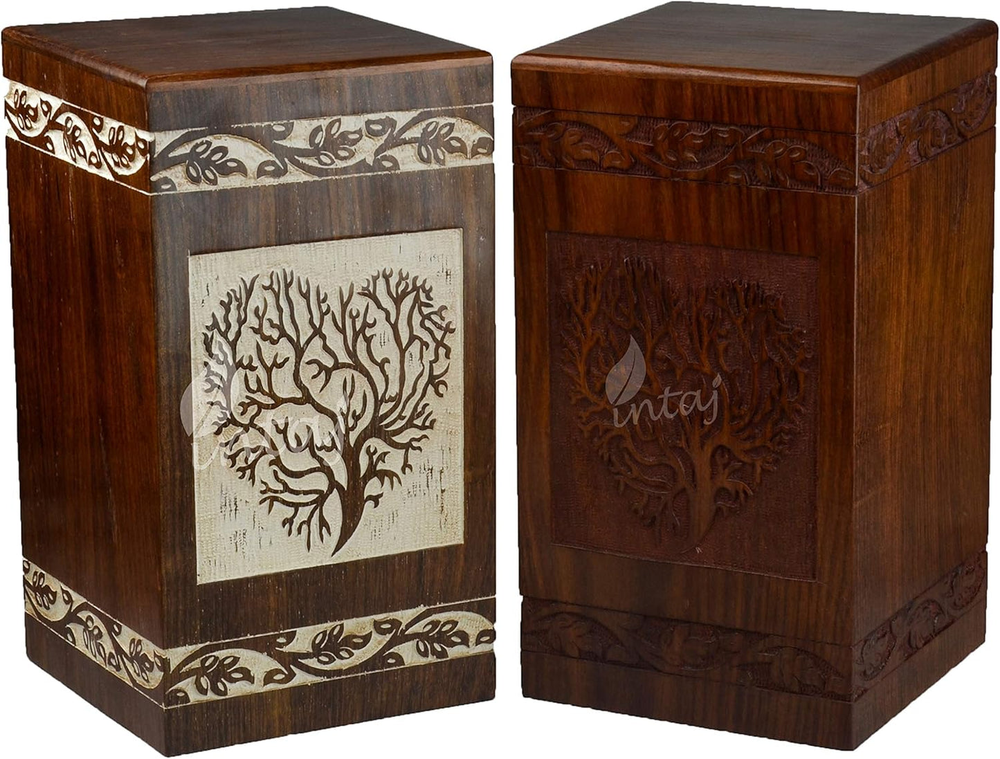 Large Rosewood Cremation Urn – Hand-Engraved Tree of Life Design