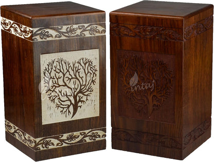 Large Rosewood Cremation Urn – Hand-Engraved Tree of Life Design