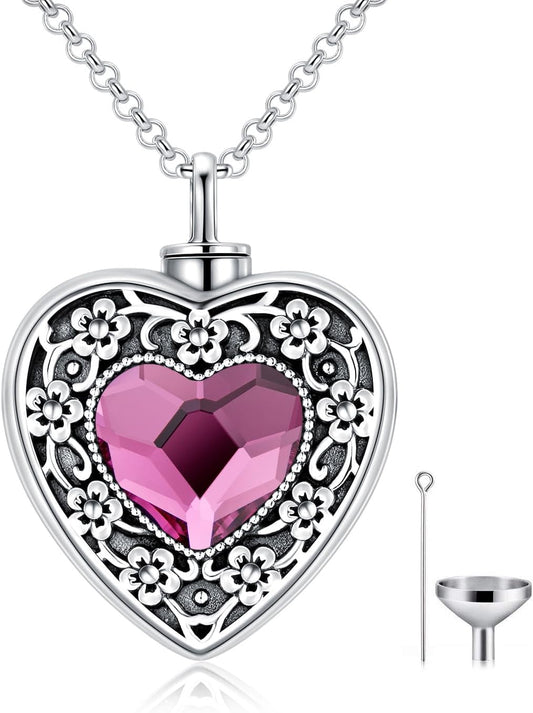 Flower Heart Urn Necklace – Sterling Silver Ash Keepsake with Filler Kit
