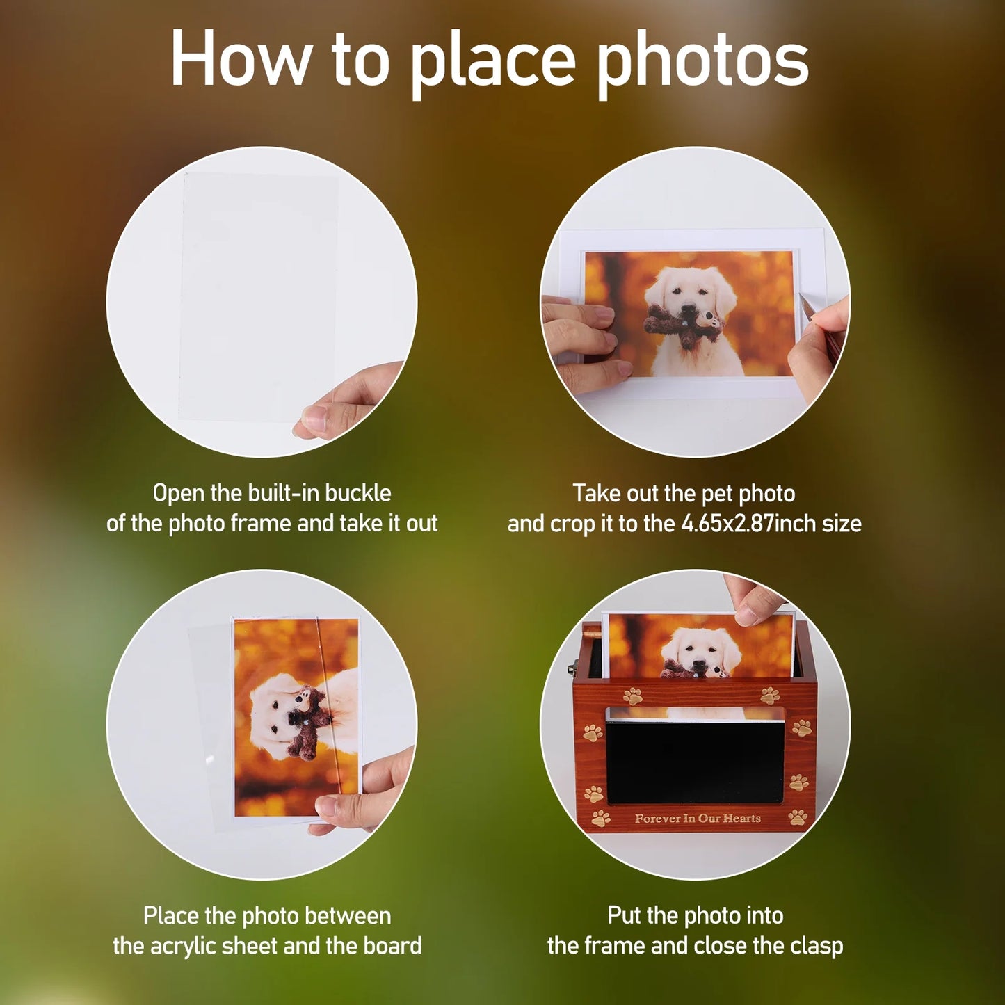 Pet Memorial Urn – Wooden Keepsake Box for Dog or Cat Ashes with Photo Frame