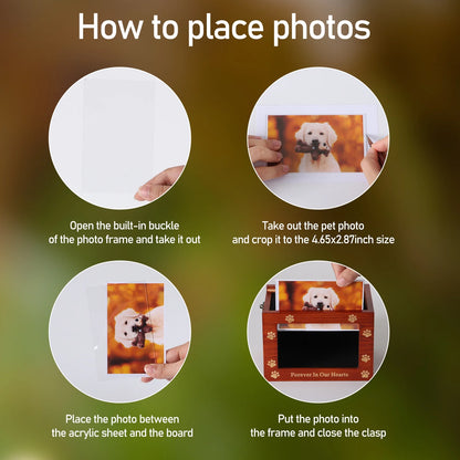 Pet Memorial Urn – Wooden Keepsake Box for Dog or Cat Ashes with Photo Frame