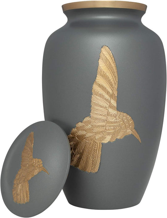 Grey Hummingbird Urn – Handcrafted Brass for Adult Ashes (200 lbs)