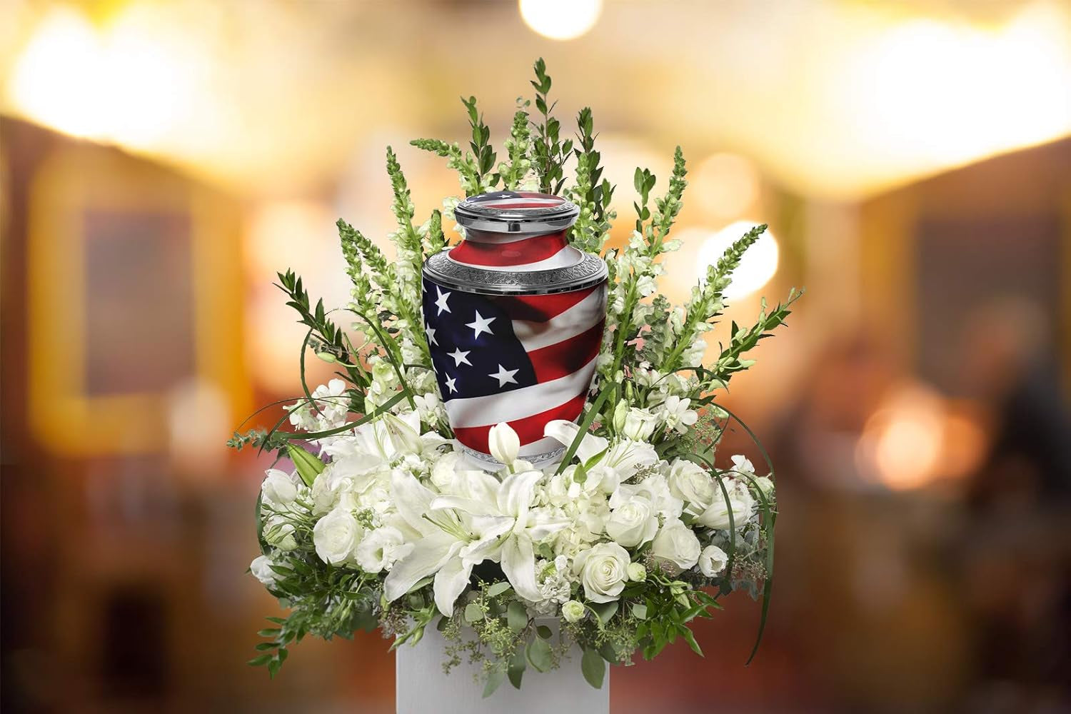 Patriotic Urn for Ashes – American Flag Design, Adult Size