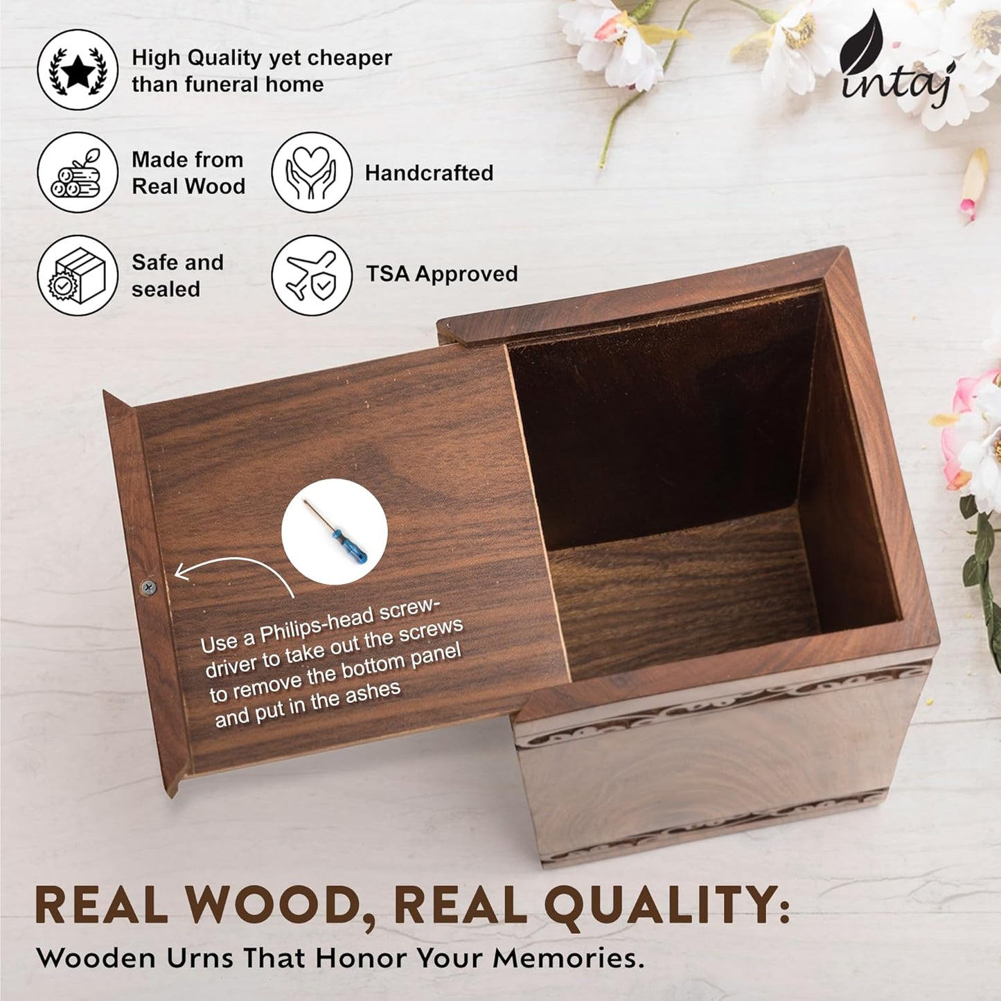 Large Cremation Urn – Tree of Life Handcarved Wood Casket for Human Ashes