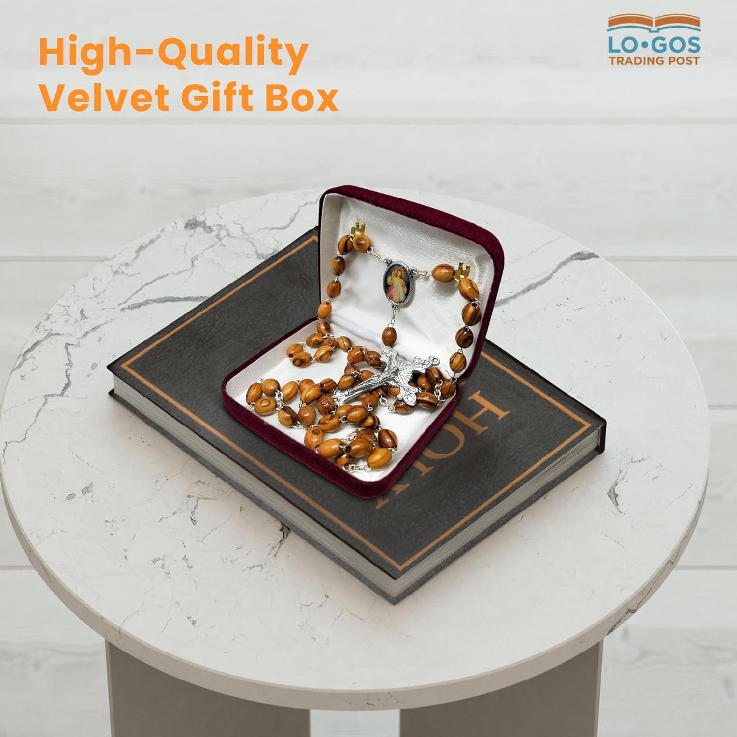 Olive Wood Catholic Rosary – Divine Mercy & Crucifix from Israel