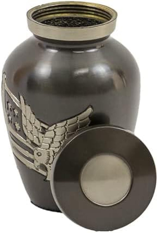 Patriotic Mini Urn for Ashes – Gray & Brass 
