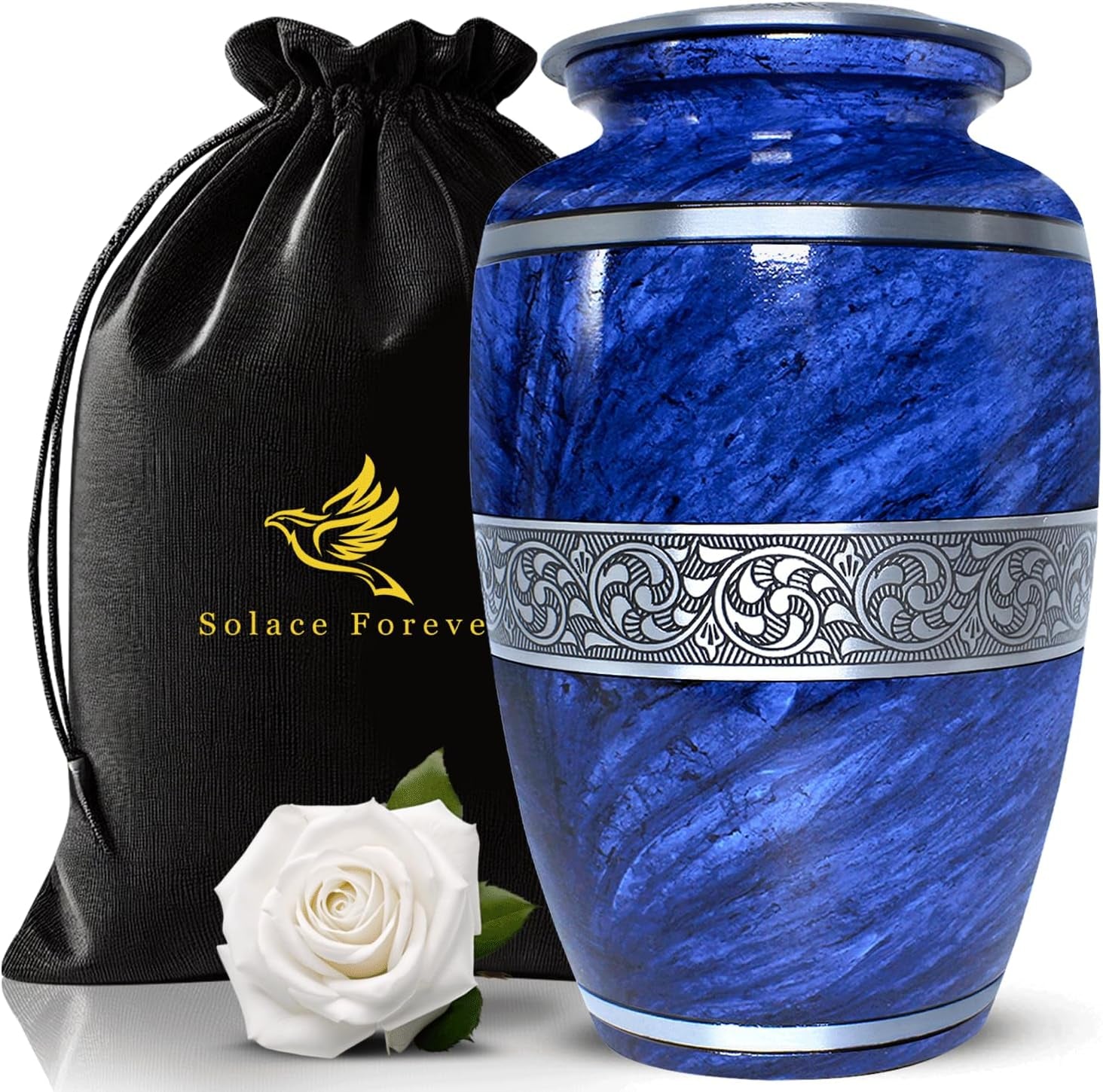 Elegant Blue Marble Cremation Urn for Loved Ones (Large)