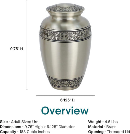 Coronet Pewter Brass Cremation Urn – Adult Size, 9.75” High
