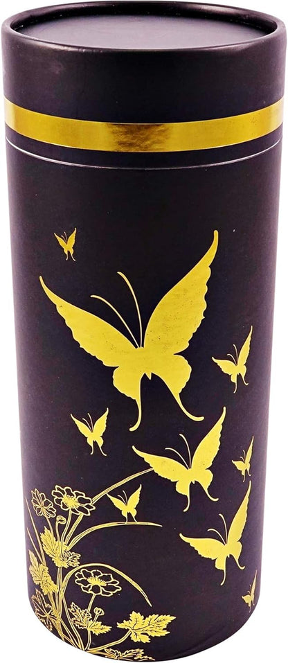 Eco-Friendly Ashes Urn – Golden Butterflies Design for Human Cremains (Large)