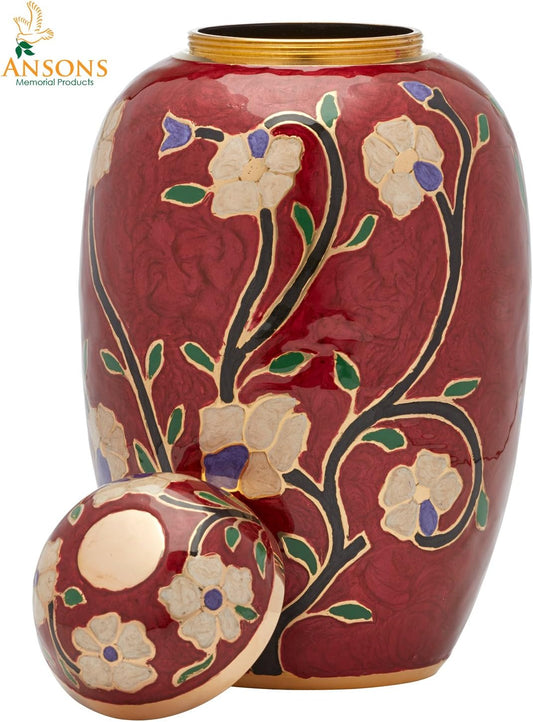 Flower Funeral Urn – Flora Red Brass Urn for Human Ashes