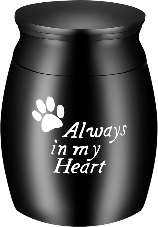 Small Pet Cremation Urn – Black Paw Keepsake for Ashes
