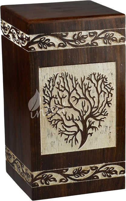 Large Rosewood Cremation Urn – Hand-Engraved Tree of Life Design