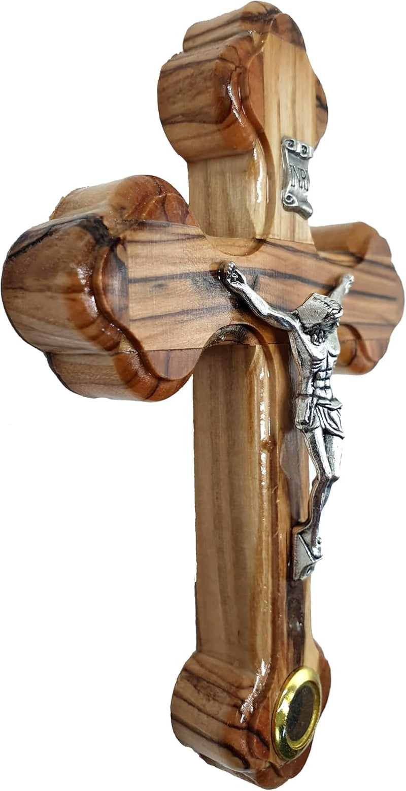 5.5" Wooden Wall Cross – 14 Stations Crucifix with Jerusalem Soil