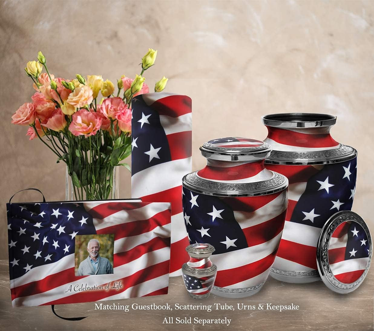 Patriotic Urn for Ashes – American Flag Design, Adult Size