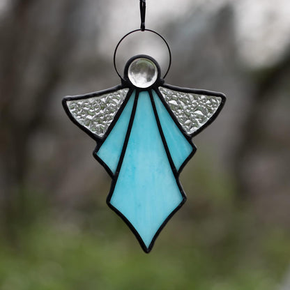 Memorial Angel Ornament – Stained Glass Sympathy Gift (Blue)