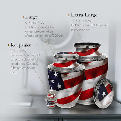 Patriotic Urn for Ashes – American Flag Design, Adult Size