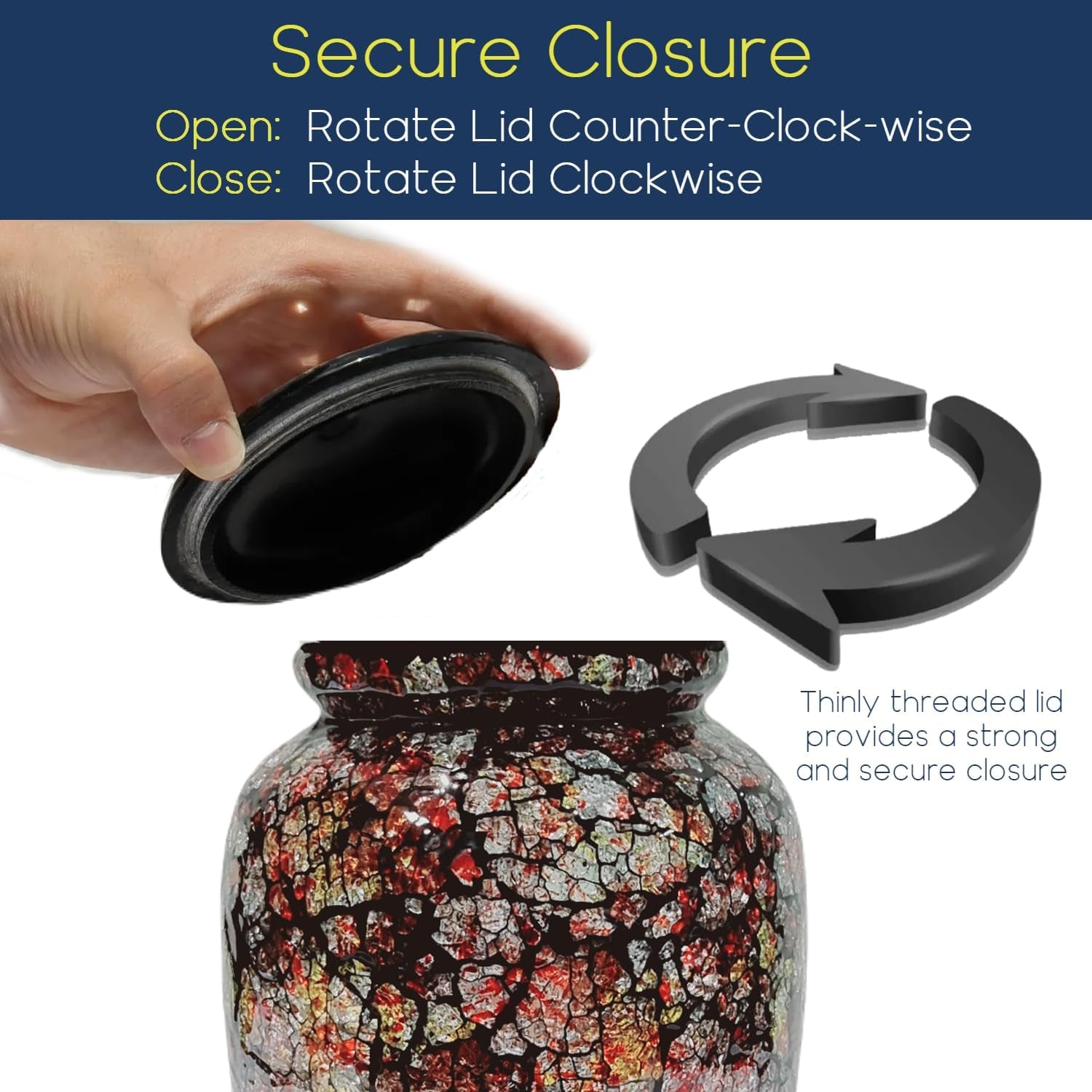 Black Mosaic Glass Urn Handcrafted Cremation Vessel for Adult Ashes