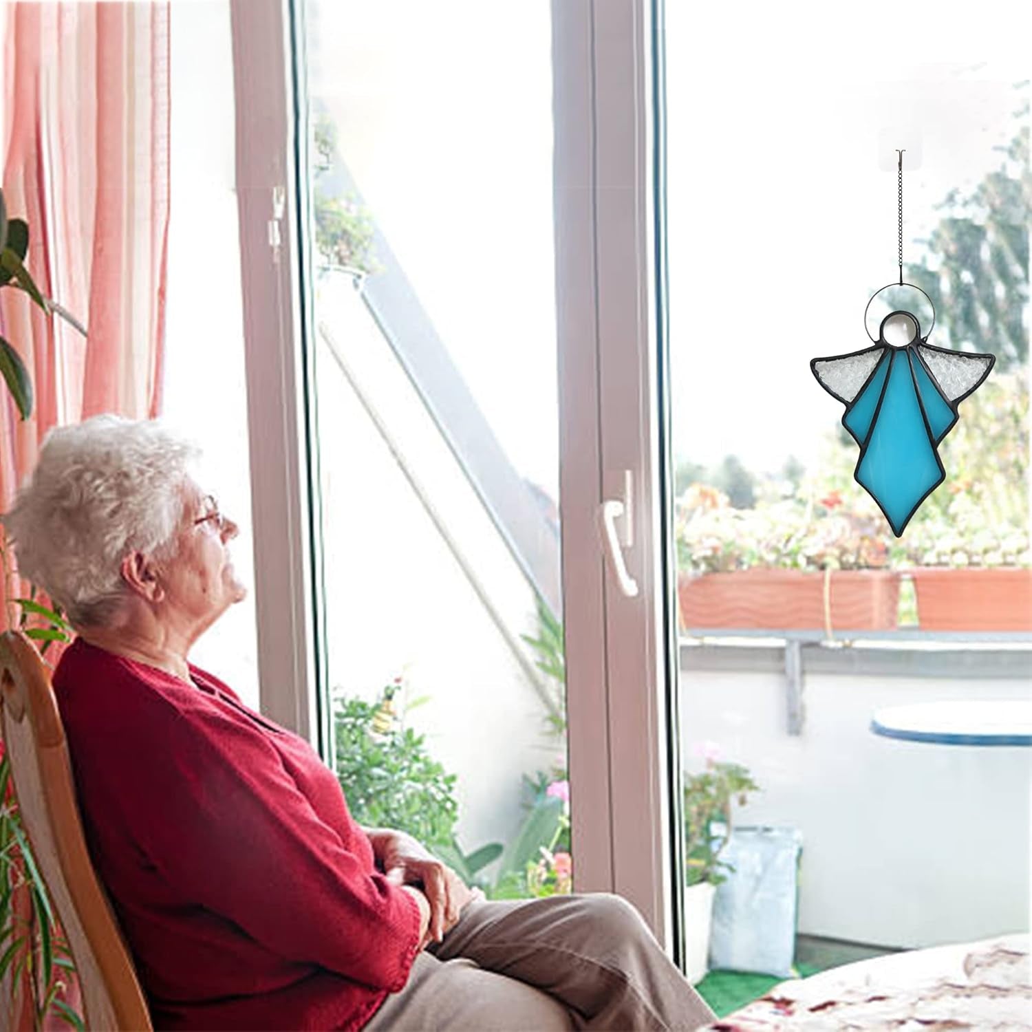 Memorial Angel Ornament – Stained Glass Sympathy Gift (Blue)