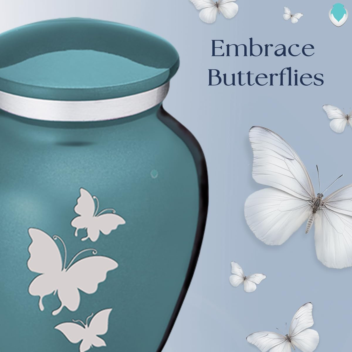 Embrace Butterfly Keepsake Urn – Teal for Human Ashes (3.5 lbs)