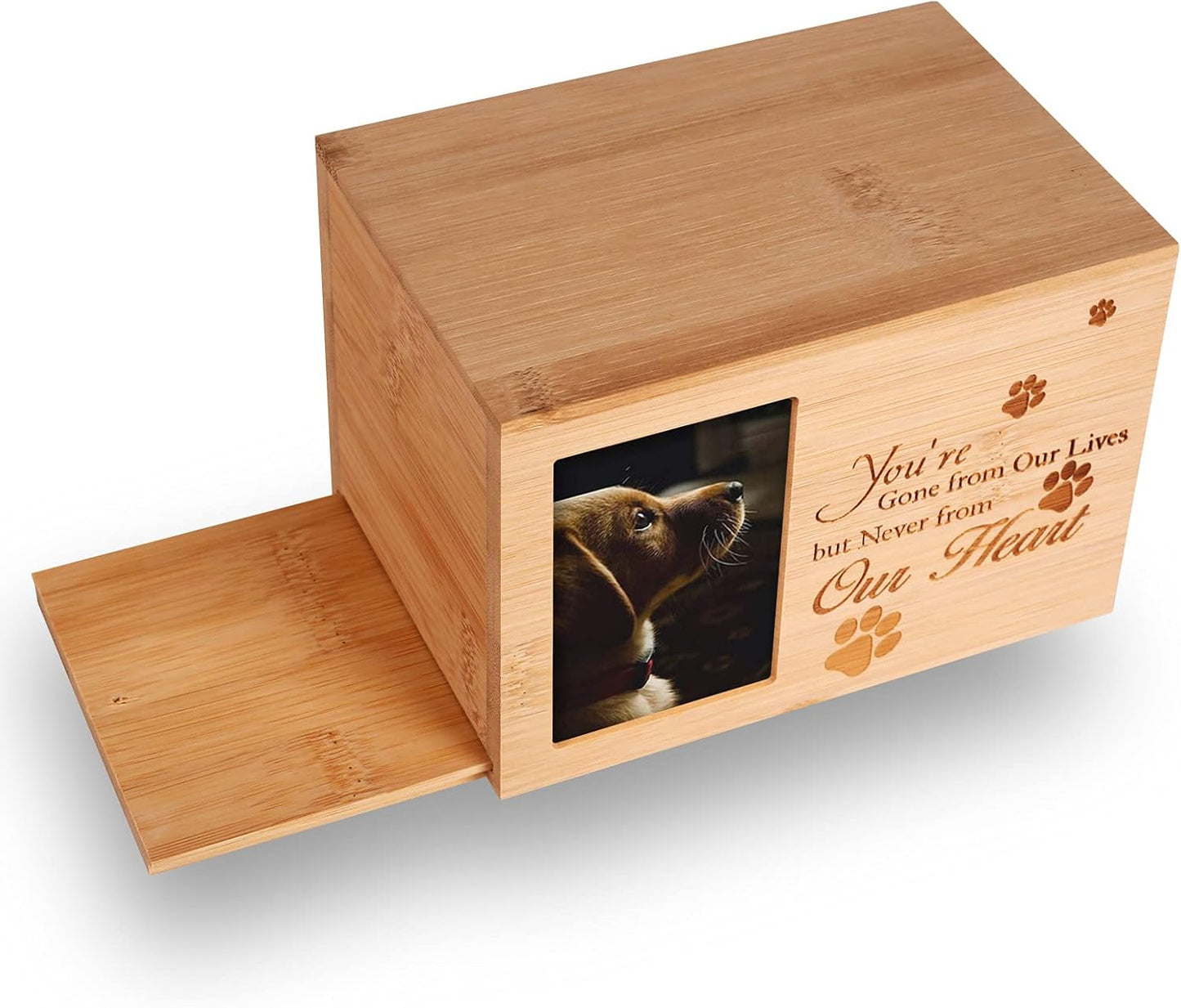 Wooden Dog Urn – Pet Ashes Photo Memorial